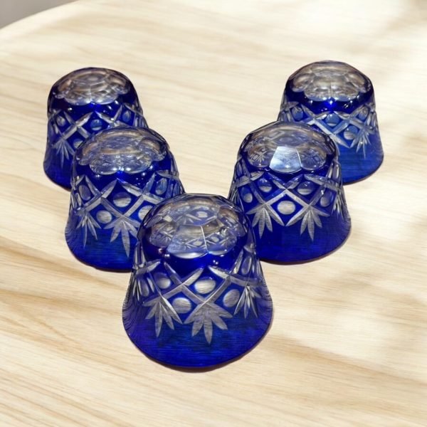 古董店 日本古物 江戶切子 手工製作 玻璃杯組 日式餐具 藍色玻璃 送禮推薦