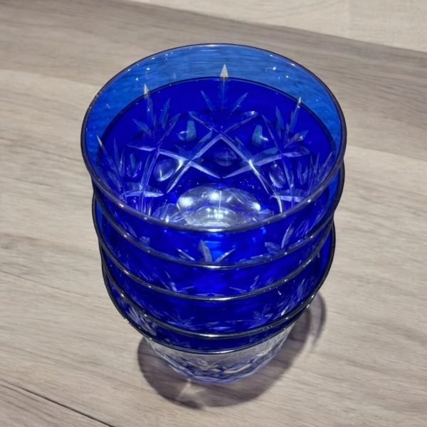 古董店 日本古物 江戶切子 手工製作 玻璃杯組 日式餐具 藍色玻璃 送禮推薦