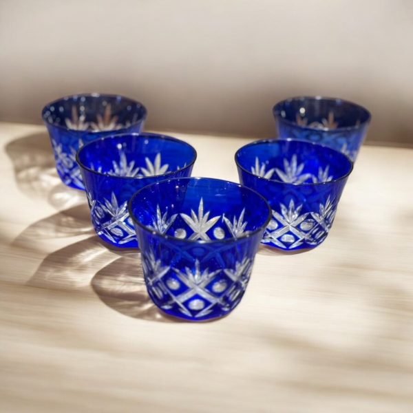 古董店 日本古物 江戶切子 手工製作 玻璃杯組 日式餐具 藍色玻璃 送禮推薦