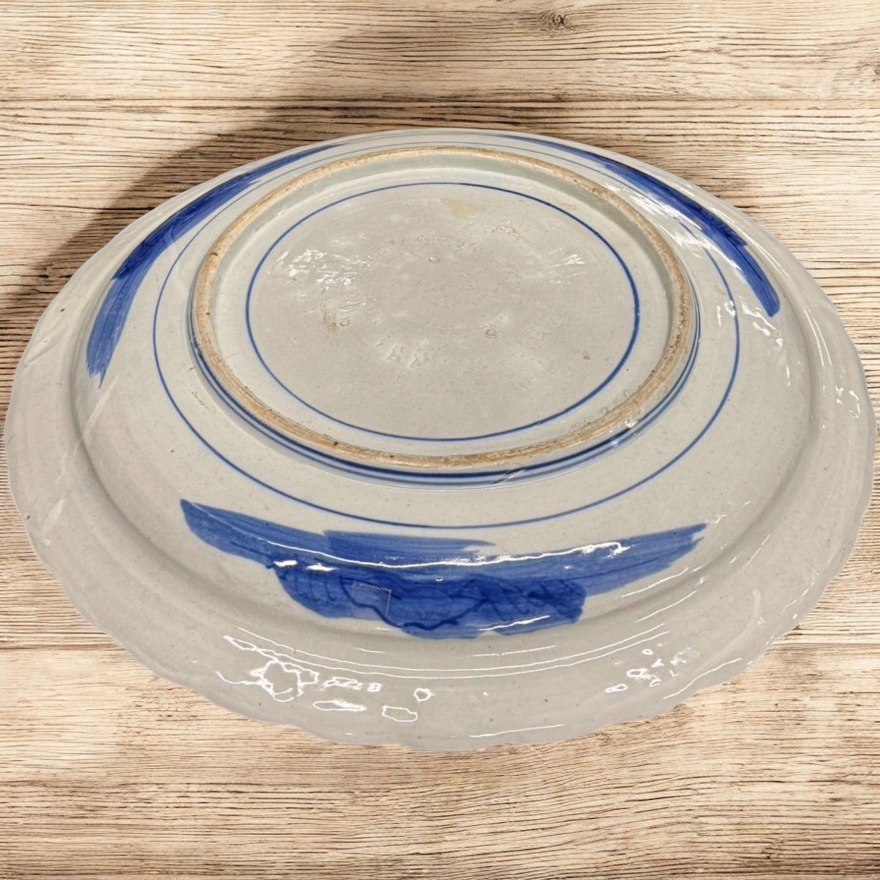 古董 古玩 收藏 拍賣 伊萬里大盤 江戶晚期古物 日本青花瓷 古董收藏 日本伊萬里燒 藍白瓷盤 日本古陶 古物裝飾 日本山水瓷器 老件擺設