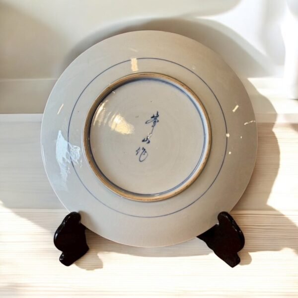 古董 古玩 收藏 日本唐津燒大皿 忠日窯作品 繪金花繪瓷器 日本古董瓷器 收藏級日本大盤 附木箱日本瓷器 藍釉彩繪大皿 日本傳統工藝品 藝術陶瓷大盤 日式裝飾盤