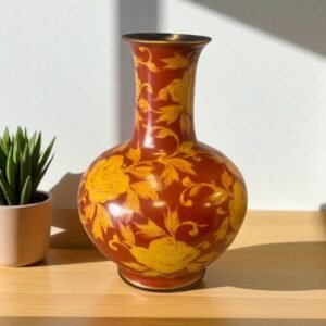 古董 古玩 古物收藏 日本花器 瑞香款陶器 手繪陶瓶 紅底黃花花瓶 昭和時期陶器 日本古董花瓶 和風插花瓶 日式陶藝收藏 傳統陶瓷擺飾 古董裝飾花器