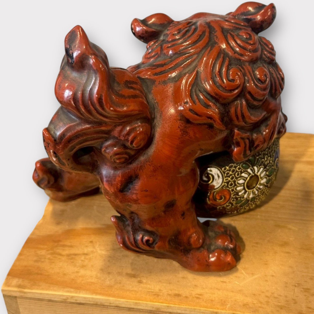 青宝】091020木彫置物 唐獅子彫刻 無名 時代箱付 （3001998-5/227） 啟秀