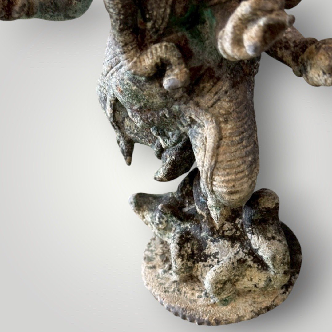 大行日本藝術倉儲 古董 收藏 日本古物 日本老銅像收藏 象鼻財神擺飾 銅綠包漿象神 歡喜天開運雕塑 破除障礙之神 智慧財富守護神 侘寂風銅製老物 居家玄關開運物 辦公室案頭神像 藝術感古銅雕塑