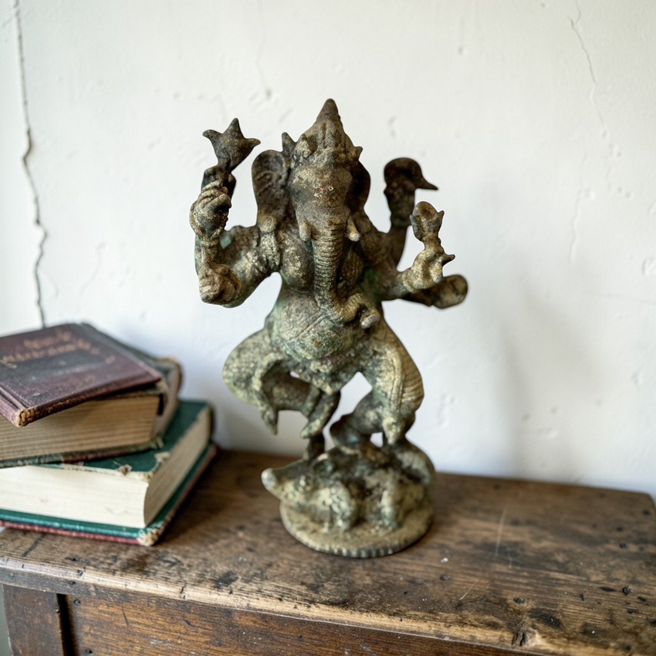 大行日本藝術倉儲 古董 收藏 日本古物 日本老銅像收藏 象鼻財神擺飾 銅綠包漿象神 歡喜天開運雕塑 破除障礙之神 智慧財富守護神 侘寂風銅製老物 居家玄關開運物 辦公室案頭神像 藝術感古銅雕塑
