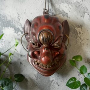 古董 收藏 日本木胎天狗面具 漆製天狗收藏 鎮宅辟邪擺飾 山林守護神裝飾 日本傳統祭典面具 驅邪開運古物 朱漆木雕面具 和風空間軟裝 日本回流精品 大行日本藝術倉儲