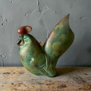 古董 收藏 日本日展雕刻家 乙竹惣一鐵製公雞 日本金屬雕塑收藏 鐵製工藝置物 昭和藝術精品 開運吉鳴置物 日展入選作家 空間藝術軟裝 鐵器藝術品投資 大行日本藝術倉儲