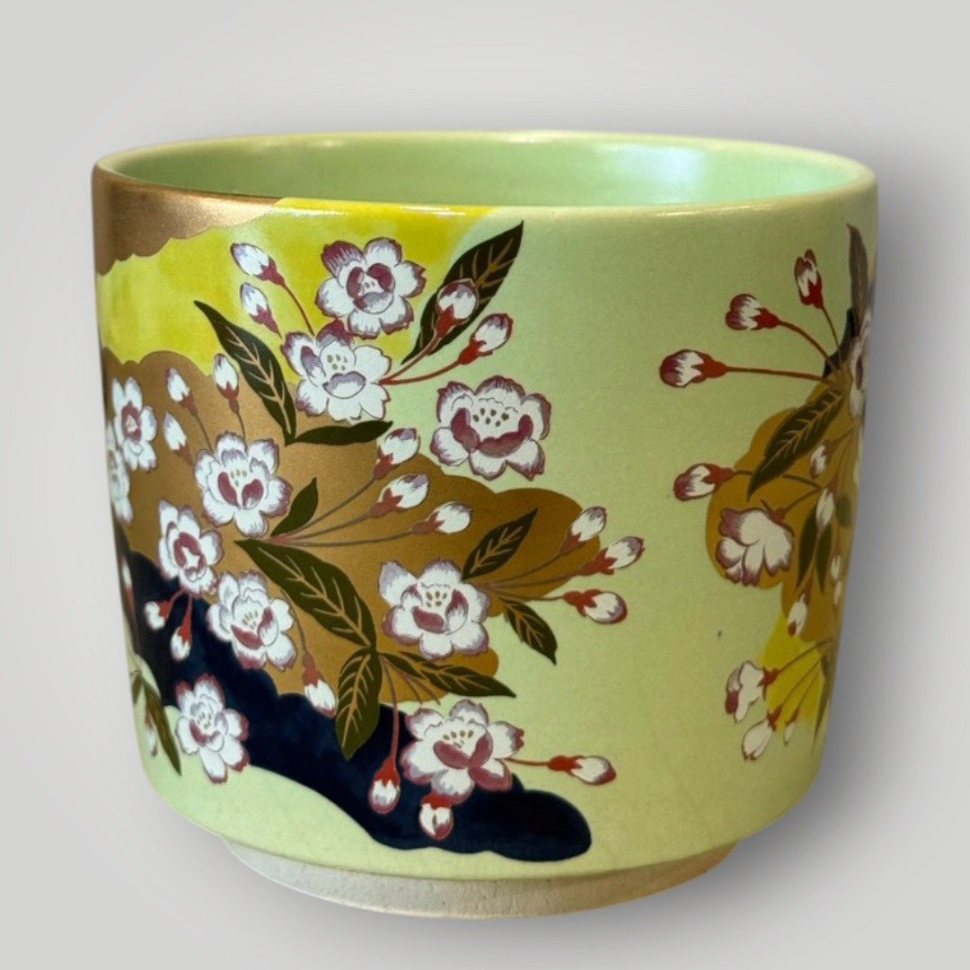 日本清水燒茶碗 京燒茶碗 日本茶道茶碗 櫻花金彩茶碗 和風陶瓷茶碗 日本陶瓷收藏 日式茶器 日本茶道用品 京都燒陶瓷 和風居家擺飾 古董 古物 收藏 大行日本藝術倉儲